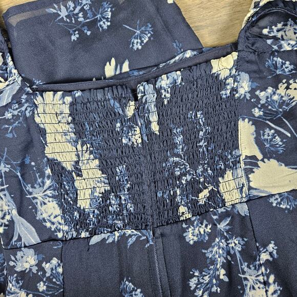 Abercrombie & Fitch Blue Floral Smocked Maxi Dress Puff Sleeve XXS Square Neck - Picture 8 of 8